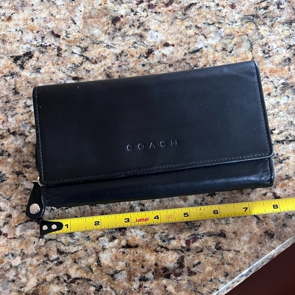 Vintage Coach BLACK Leather Tri-Fold Wallet with Zip Coin Compartment LEATHER - Picture 2 of 6